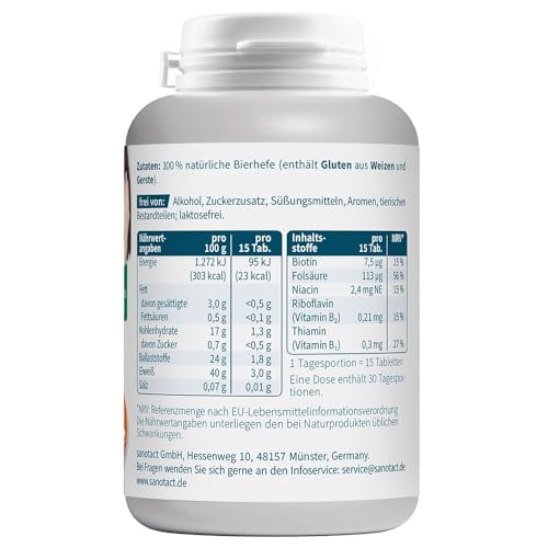 sanotact Bierhefe Tabletten 400 Tabletten • 100% natürliche Bierhefe vegan • Mit Biotin für schöne Haare & gesunde Haut • 6 B-Vitaminen • Auch für Hunde geeignet • Hefetabletten