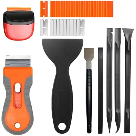 Razor Blade Scrape, Plastic Scraper Tools, Multi-Purpose Paint Scraper, Glass Cooktop Scraper, Scrapers for Remove Labels, Stickers, Decals, Caulk, Adhesive, Paint, Glue, Stove, Razor Blade Holder Cover