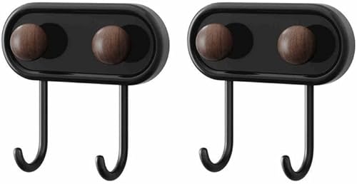 Ganchos adhesivos de pared de madera, paquete de 2 ganchos decorativos de nogal oscuro natural para toallas, llaves, sombreros, abrigos, batas,