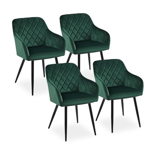 CLIPOPDining Chairs Set of 2 Velvet Kitchen Leisure chairs Upholstered Seat with Backrest, Armrest and Metal Legs,Living Room Corner Chairs for Home Office Furniture (4, Green)