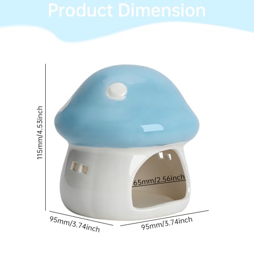 Image of Saim Ceramics Mushroom House Aquarium Decor, Betta Fish Tank Accessories Landscape Decoration, Small Shrimp Goldfishes Habitat Hut Pleco Smalland Breeding Hide Caves Toad House - Blue