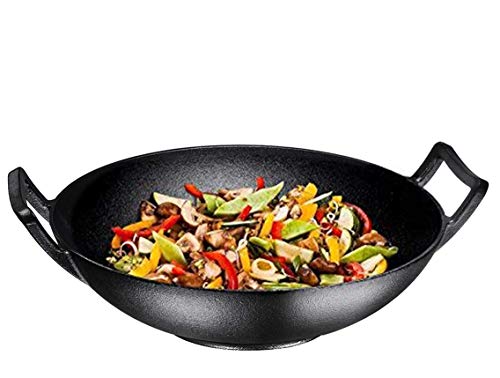 Blackbruntmor 14 Inch Traditional Cast Iron Wok With Large Loop Handle, Suitable For Stovetop, Iron Bowl For Cooking, Non-Stick Deep Fry Pan, Compatible For Oven And Stovetop,Black #TOP1