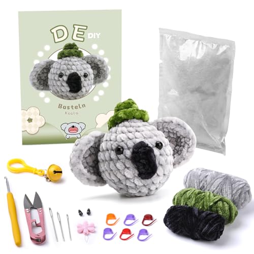 Riddur Häkelset für Anfänger, Häkelset für Anfänger Chenille-Häkelset für Erwachsene Starter-Set zum Häkeln und Stricken mit Tieren Enthält eine Schritt-für-Schritt-Anleitung und Video-Tutorials