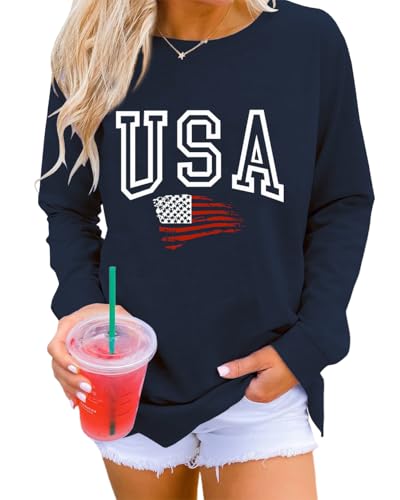 Dressmine Womens Casual Long Sleeve Graphic Tee Shirts Crew Neck Sweatshirts Pullover Tops for Women