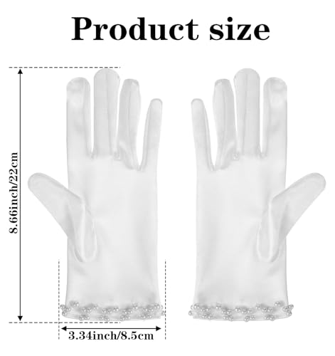 White Gloves Women Formal, Stylish Wrist Length Gloves for Bridal Parties Dinner Events and Vintage Costume Attire2