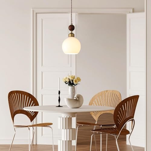 Pendant Light,Vintage Chandelier Ceiling Lamp Single Hanging Lighting Fixture with White Glass Ball Kitchen Island Lights Dining Room Suspension Lamps E27 Droplight(1light) [2]