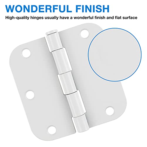 Image of 3 Pack White Door Hinges 3.5 inch Interior Hardware for Doors 3 1 /2 Inch Rounded 5 /8 inchRadius Non Removable Pin Bedroom Hinge Bulk Heavy Duty Steel Bisagra De Puerta Blanca Gate Decor Accessories No Squeak