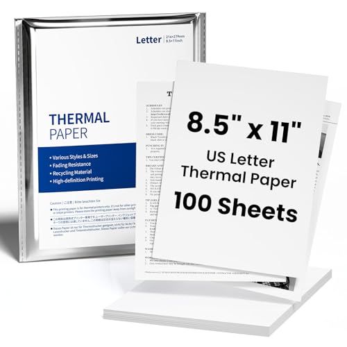 Image of Thermal Printer Paper US Letter Size, 100 Sheets 8.5 inch x 11 inch Quick-Dry Thermal Paper, Compatible with A285M A28U A282M A281M M08F M835 M834 M832 Portable Printer