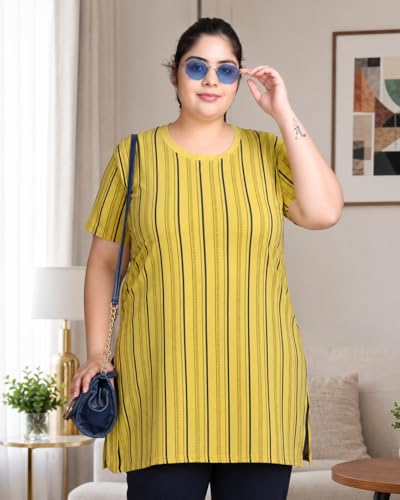 Image of In Love Women's All-Over Printed Cotton Plus Size Longline T-Shirt with Pockets