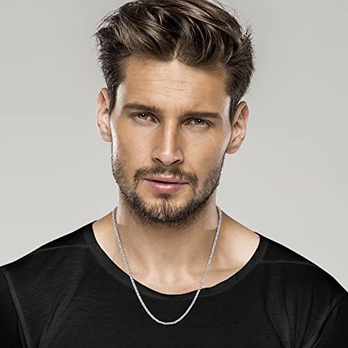 Miabella Italian Rodium Plated 925 Sterling Silver 2.5Mm Solid Square Byzantine Necklace For Men Women, 925 Handmade In Italy (Length 22 Inches (Men's Average Length)) #TOP2