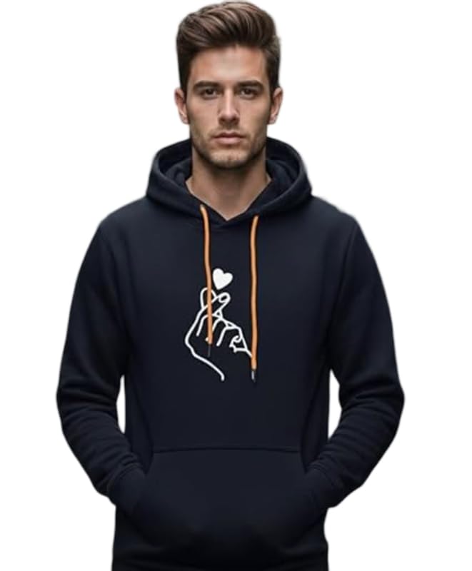 Men’s Wool Hoodie | Finger Heart Hand Gesture Graphic Hoodie | Soft & Comfortable Fabric-image-1