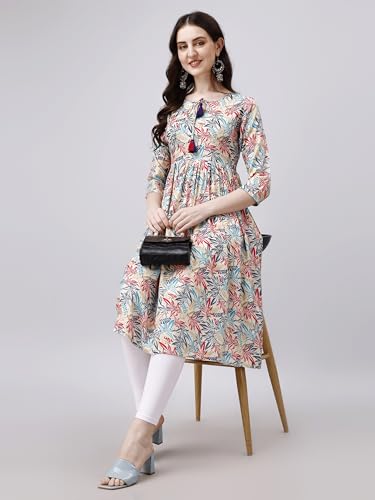Image of OBF Women's Rayon Printed Anarkali Kurti Multicolour