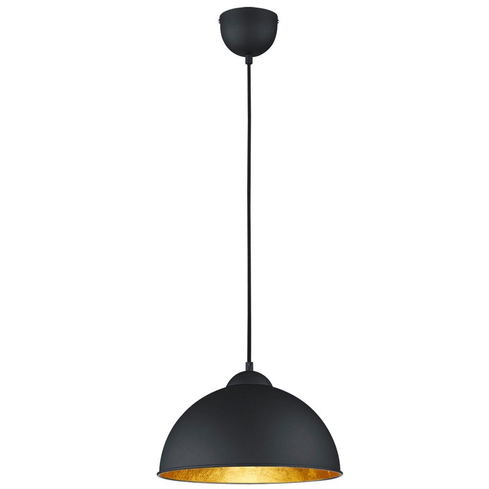 Reality Leuchten Pendelleuchte Hängeleuchte Jimmy, 1 x E27 ohne Leuchtmittel, Durchmesser 31 cm, Außen schwarz, Innen gold-farbig, R30121002