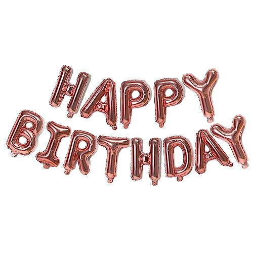 KALOR Rose Gold Happy Birthday Balloons Banner, 16 Inch Mylar Foil Letters Balloon Sign for Birthday Party Decorations Photo Booth Backdrop