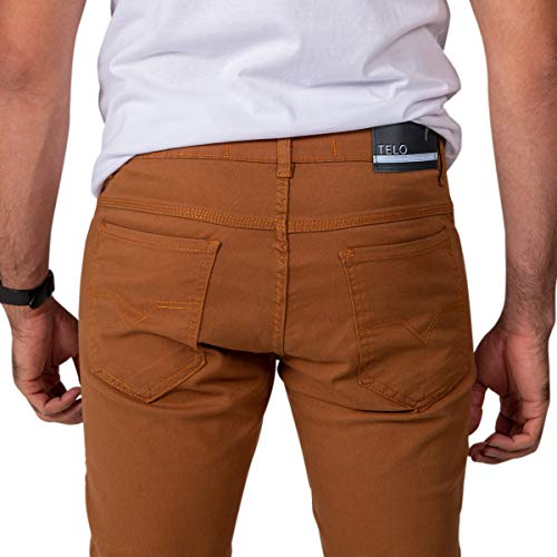 Kit com 3 Calças Jeans Sarja Masculina Skinny Slim com Lycra - Azul, Caqui e Bege - 46