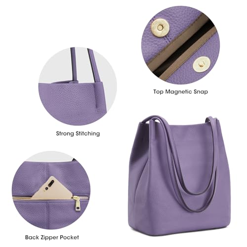 Image of Kattee Genuine Leather Tote Handbag for Women | Soft genuine leather tote with a secure magnetic snap closure for work, shopping, and everyday use.