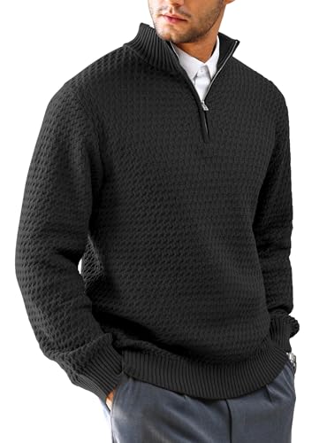 KAVIANA Men's Quarter-Zip Sweater Textured-Knit Mock Neck Pullover