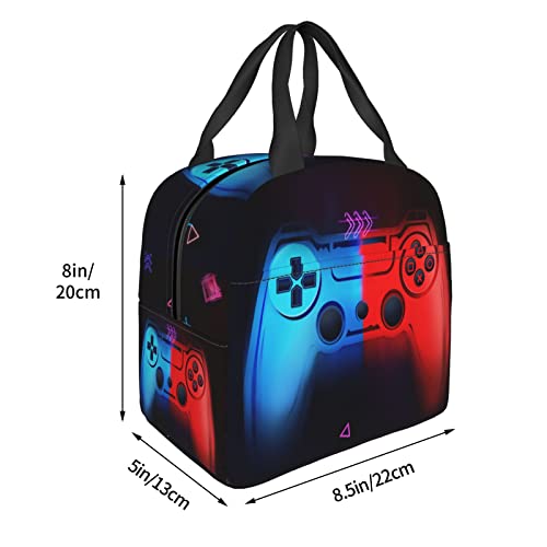 Hellokugou Game Lunch Bag For Kids Gaming, Red & Blue Fluorescent Gamepad Glow Luminous Lunch Box Portable Reusable Handbag Box Travel Beach Picnic #TOP2
