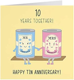 Hunts England 10th Wedding Anniversary Card - Tin Anniversary - Iconic Collection - Standard - 148 x 148 mm