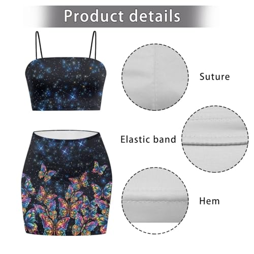Image of Biyejit Women's 2 Piece Summer Outfits Spaghetti Strap Crop Tops and Bodycon Mini Skirt Dress Set Plus Size S-4XL