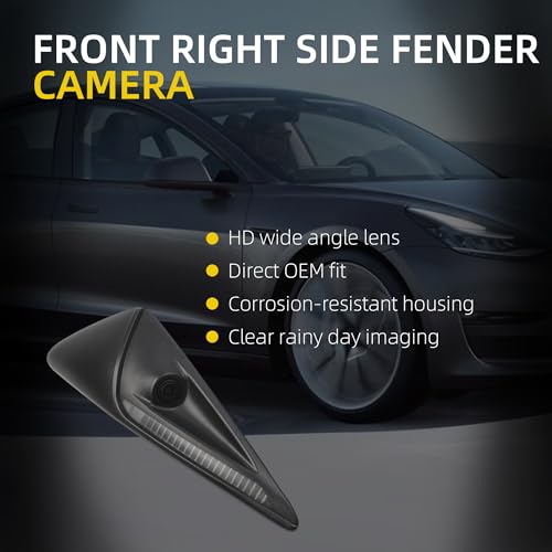 Image of Dasbecan Front Fender Camera Compatible with Tesla | for Tesla Model 3 2017-2023 Model Y 2020-2025 Repeater Camera Right Passager Side Replace 1125107-50-G 1125107-50-J