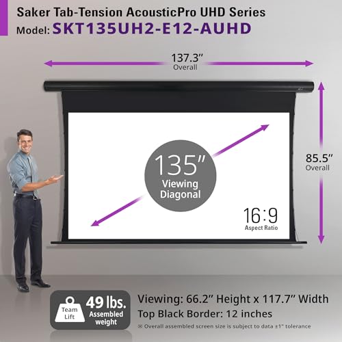 Image of Elite Screens Saker Tab-Tension AcousticPro UHD Series, 135-INCH Diagonal 16:9, 4K /8K Ultra HD Electric Sound Transparent Perforated Weave Drop Down Front Projector Screen, SKT135UH2-E12-AUHD
