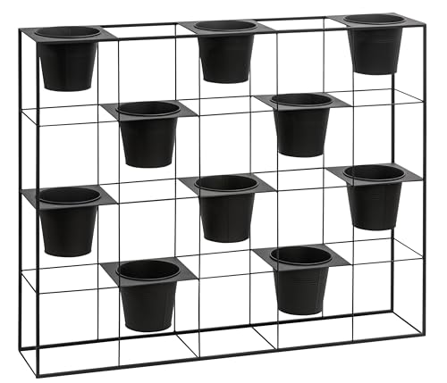 Dehner Regal mit Pflanzgefäße, Blumenregal frostbeständig, Pflanzenregal Indoor / Outdoor, ca. 100 x 80 x 20 cm, Eisen / Blech, schwarz