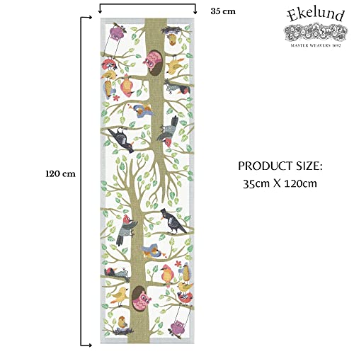 Ekelund Master Weavers - Vårfåglar - @14" X 47" Natural Organic Cotton Fine Swedish Table Runner #TOP1