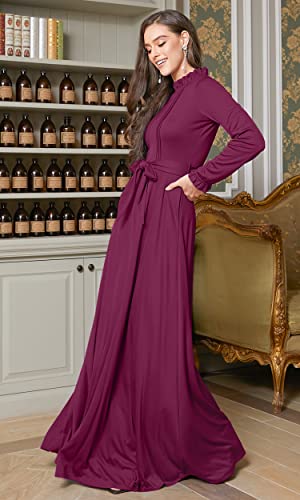 Image of KOH KOH Womens Long Sleeve Elegant Pockets Fall Winter Evening Maxi Dress