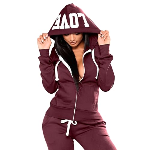 Image of JIHUILAI Two Piece Tracksuit For Women Long Sleeve Stripe Zipper Jacket With Sweatpants Jogger Hoodie Sweatsuit Workout Set, Purple, Medium
