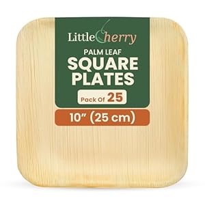 25pcs Disposable Palm Leaf Large Square Plates 10″(25cm) | Eco Friendly Biodegradable Compostable Like Wooden, Bamboo, Paper Plates for Picnic Wedding Parties