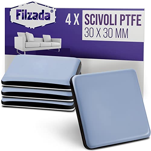 Filzada® 4x Piedini per mobili autoadesivo in Teflon - 30 x 30 mm (quadrato) - Scivoli per mobili professionali/scivoli per tappeti in PTFE (Teflon)