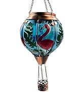 OUISJYER Hot Air Balloon Solar Lantern with Flickering Flame Light - 18" Hanging Glass &amp; Metal Ou...