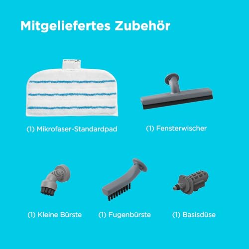 BLACK+DECKER 1300W 5-in-1 Dampfbesen Steam Mop (Dampfreiniger für hygienische, gründliche Sauberkeit, 5-teiliges Zubehörset + herausnehmbares Handdampfgerät, einfache Bedienbarkeit) FSMH13E5-QS