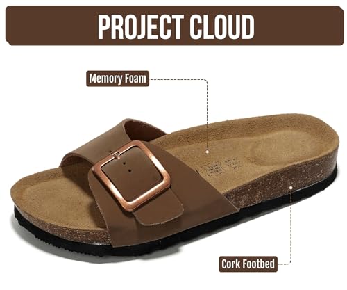 Image of Project Cloud 100% Genuine Leather Sandals Women Dressy Beach Essentials Slides for Women Footwear - Lightweight with Memory Foam Insole Sandals for Women 2026 - Womens Slides