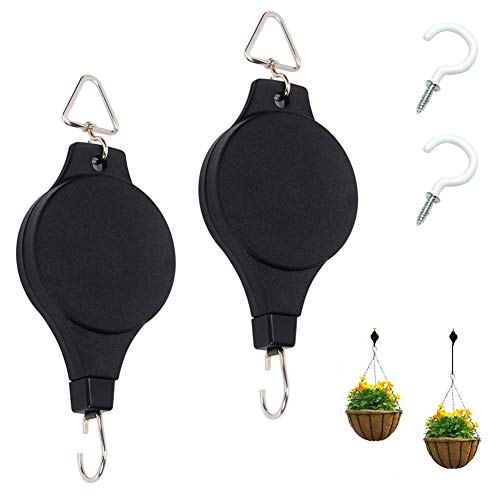 Dsaren 2 PCS Poulie Suspension Rétractable Poulie Panier à Suspendre avec 2 Crochet Poulie Plante pour Paniers de Jardin et Cage à Oiseaux à Suspendre Décoration
