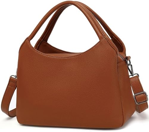 KOGTLA Women's Large Pebbled Leather Purses with Satchel Strap, Ladies Vegan Leather Tote Handbags, Hobo Shoulder Bags Brown