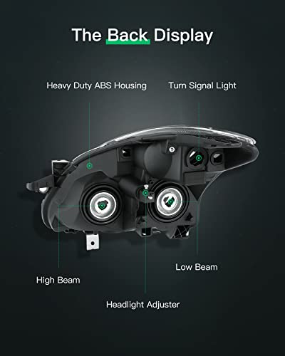 LSAILON Headlight Assembly Replacement Fit 2010-2012 For Nissan Altima Sedan Black Housing Amber Reflector Clear Lens