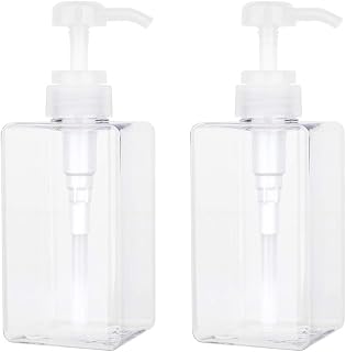 JiatuA Refillable Clear Plastic Pump Bottles, 15oz Empty Lotion Soap Dispensers for Shampoo Body Wash, Leak-Proof 2 Pack