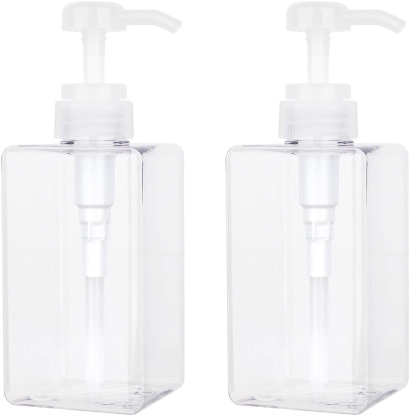 Pump Bottle, Refillable Plastic Empty Lotion Soap Dispenser Liquid Container for Bathroom Shampoo and Body Wash, 15oz/450ml Clear 2 Pack