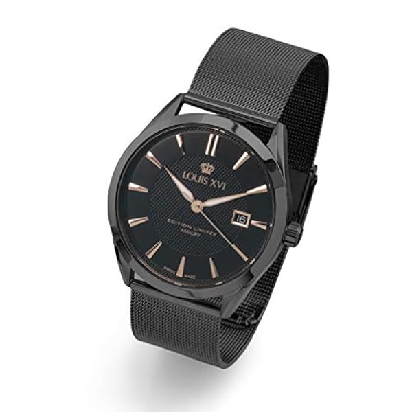 LOUIS XVI herrarmbandsur Amaury stålband svart rosegold 41 mm analog kvarts rostfritt stål Milanaise armband 998