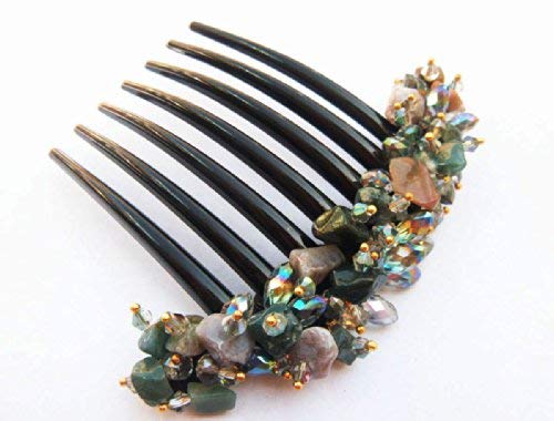 French Twist Hair Comb Ornamented Along The Top Of The Heading With Stone Green. #TOP2