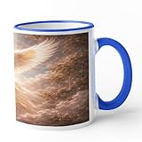 Engel Tasse Schutzengel Aquarell Himmel Wolken Licht Trauer Trost Erinnerung Keramiktasse Geschenk Gedenktasse Andenken Spiritualität Ruhe Hoffnung Becher weiß 330ml Kollegen cup mug (02 blau)