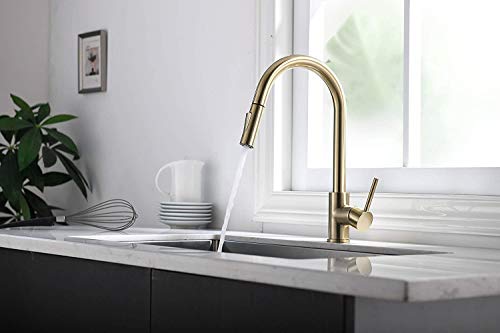 Gordee Kitchen Faucet Sprayer Head, Pull Down Sprayer Column Shape 2-Function Switch Sink Faucet Replacement Head, 1.8 Gpm 0.8 Inch Connector(Male), General Us Standard, Brushed Gold #TOP4