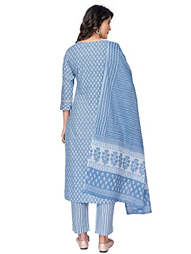 Image of Vbuyz Women's Printed & sequience work A-line Cotton Pink Kurta Pant With Dupatta