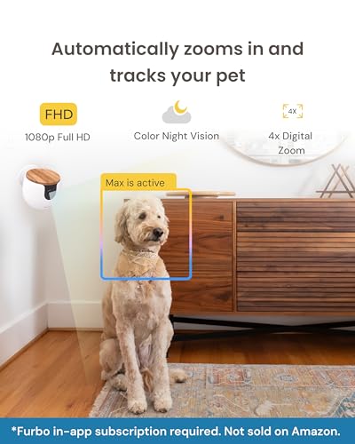 Furbo Mini Haustierkamera + Heimsicherheits-Paket [Premium MIT ABO]: Smarte Kamera mit Farbnachtsicht 2-Wege-Audio Bell- oder Miauen-Alarm
