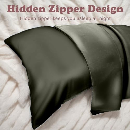Mulberry Silk Pillowcase for Hair and Skin Queen Size 20"X 30" with Hidden Zipper, Softer Than Silk Pillow Cases Queen Smooth Cooling Pillow Covers for Sleeping(Olive Green,Queen,1Pcs) ﻿ - image 4