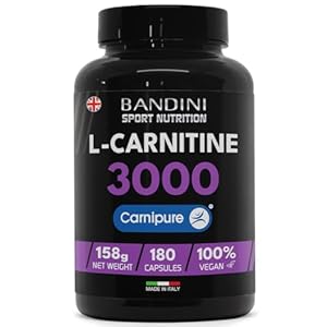 Bandini® L-Carnitine 3000, 180 Capsules with High Dose Carnipure®, L Carnitine Tartrate Sports Supplement 100% Vegan, High Strength, Absorption and bioavailability, Carnitin for Men & Women, No GMO
