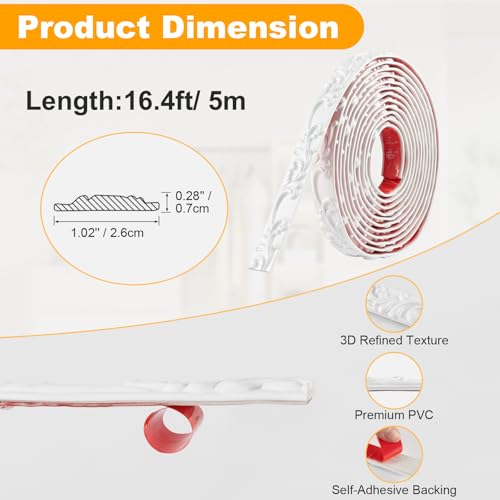 16.4FT x 1.02'' White Peel and Stick Crown Molding Trim – Flexible Decorative Mirror Frame Border, Self-Adhesive Molding for Bathroom Doors & Mirrors by HOHNNYREET - Used condition - Image 2