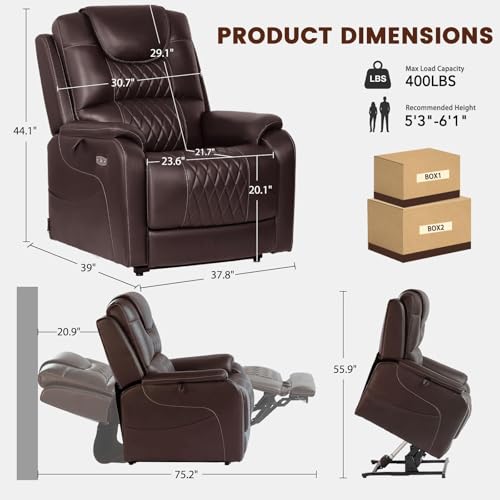 EONIX Triple Motor Lay Flat Power Lift Recliner Chair for Elderly with Massage, 400lbs Electirc Lift Chair for Living Room, Independent Adjustable Backrest Headrest, Extended Footrest, Dark Brown - Image 4